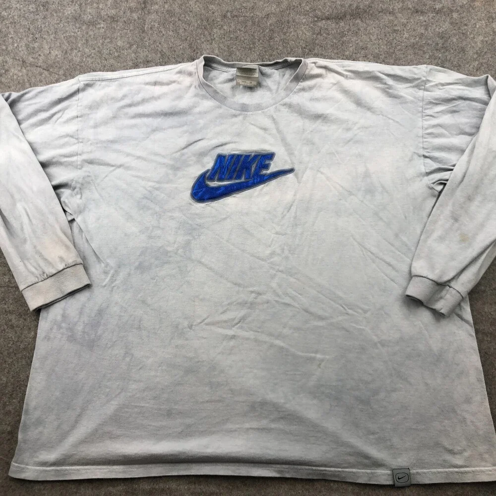 Vintage Nike Shirt Men 2XL Gray Long Sleeve Embroidered Swoosh Crew Neck Y2K